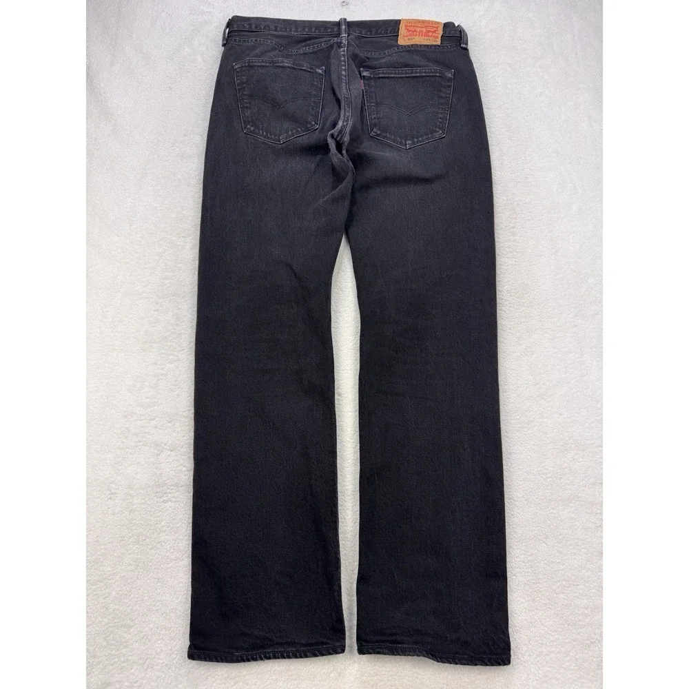 Levis 501 Jeans Men 34x32 Black Straight Leg Button Fly Distressed Denim